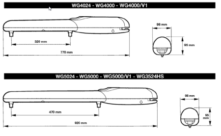 Электромеханический привод для распашных ворот Nice WG5024 серии WINGO линейного типа, ширина створки до 3.5 м и массой до 500 кг.